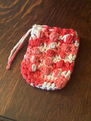 Pink Puff Stitch Cotton Crochet Soap Saver with Drawstring by Meegan Llanso, soap savers, spa gifts, handmade gifts - image6